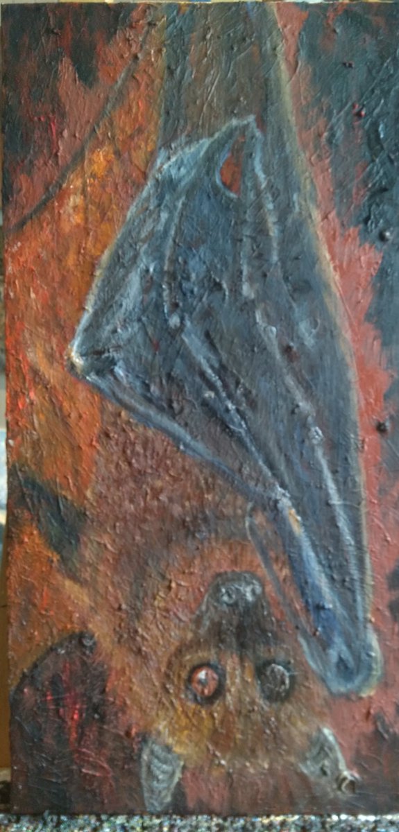 elinjohnsenart's tweet photo. WIP: current progress on a new bat painting (Pteropus vampyrus) 🦇 stay safe and take care everyone 🖤

#wip #workinprogress #bat #largeflyingfox #artist #pteropusvampyrus #artinprogress #artstudio #oilpainting #acrylicpainting #underpainting #progress #creativeprocess https://t.co/ZGGVVvRoxp