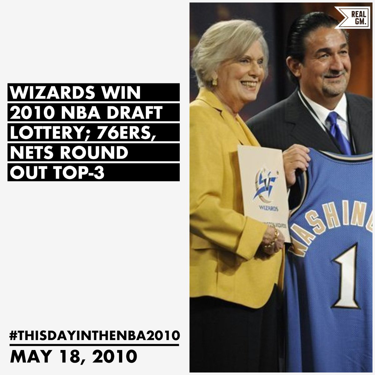  #ThisDayInTheNBA2010May 18, 2010Wizards Win 2010 NBA Draft Lottery; 76ers, Nets Round Out Top-3 https://basketball.realgm.com/wiretap/203980/Wizards-Win-2010-NBA-Draft-Lottery;-76ers-Nets-Round-Out-Top-3