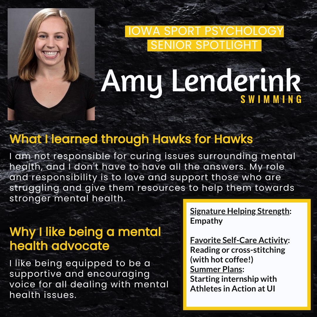 HawkPsych1's tweet photo. Congratulations to @amy_lenderink, our graduating senior in the Hawks for Hawks Mental Health Peer Supporter Program! We are so proud of you Amy, and all the student-athletes graduating this year! 🎓🎉 https://t.co/Is0iuxRyHi