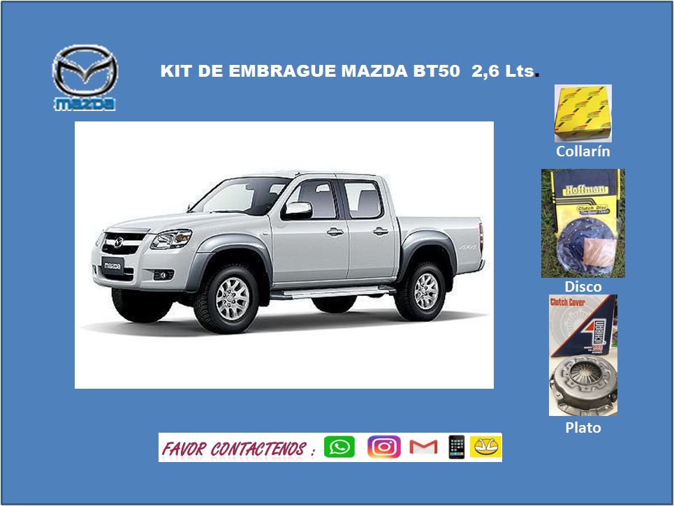 embragues's tweet photo. KIT EMBRAGUE: MAZDA BT50 2600
CODIGO: FKI/H-1520
PLATO: ICHIBAN
DICO Y COLLARIN : HOFFMAN
COLLARIN: MECANICO
DIMENSIONES DISCO: 250 X 26,5 X 23
-
#kitdeembrague #embrague #embragues #KitdeClutch #ventasrepuestos #repuestosdevehiculos #tallerautomotriz https://t.co/zl9NQ0f4mv