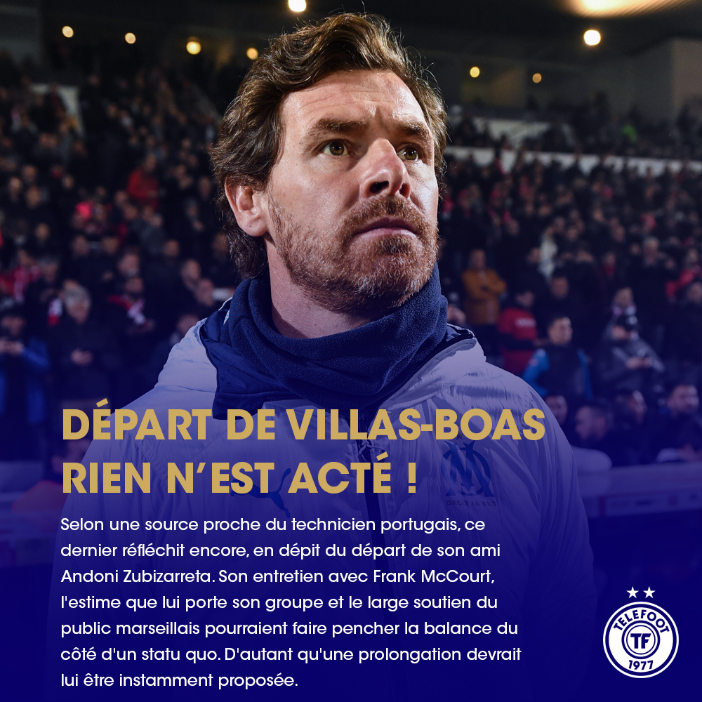 🚨 INFO TELEFOOT Selon nos informations, le départ d'André Villas-Boas de son poste d'entraîneur de l'Olympique de Marseille n'est pas acté. #OM #VillasBoas