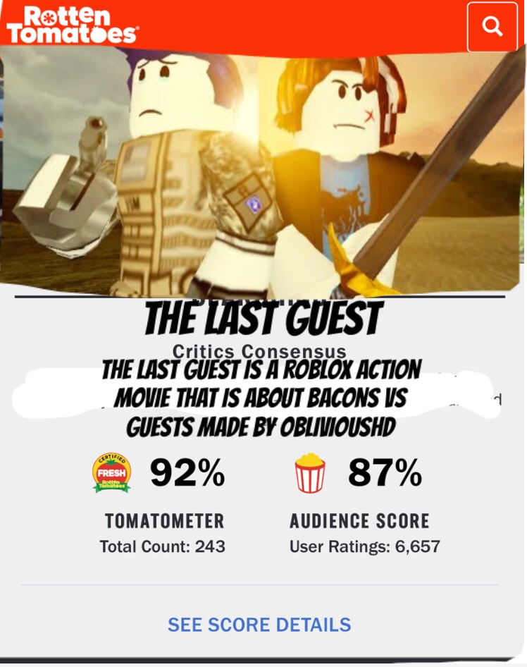 Roblox Rotten Tomatoes Robloxrotten Twitter - the last guest roblox movie rating