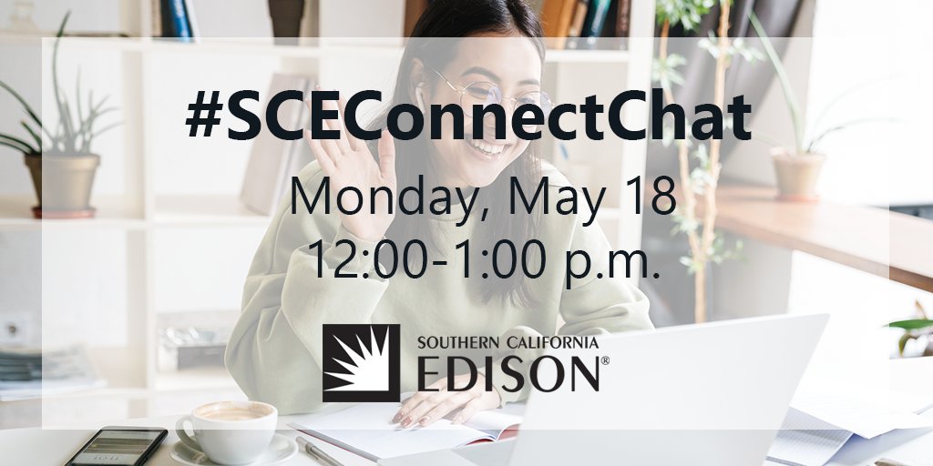 📢There is still time to join #SCEConnectChat today at 12pm. 
Topic: Connecting with the Community While Physical Distancing 
Join <a href="/SCE/">SCE</a>'s Local Public Affairs along with <a href="/SBCityOES/">SB City OES</a> <a href="/CityofTehachapi/">City of Tehachapi</a> @2Travel4Fun <a href="/ElConcilio/">El Concilio</a> <a href="/hsierraenergy/">High Sierra Energy</a> <a href="/LEAPuncaptalent/">LEAP (Leadership Education for Asian Pacifics)</a> @ulmla &amp; others!
