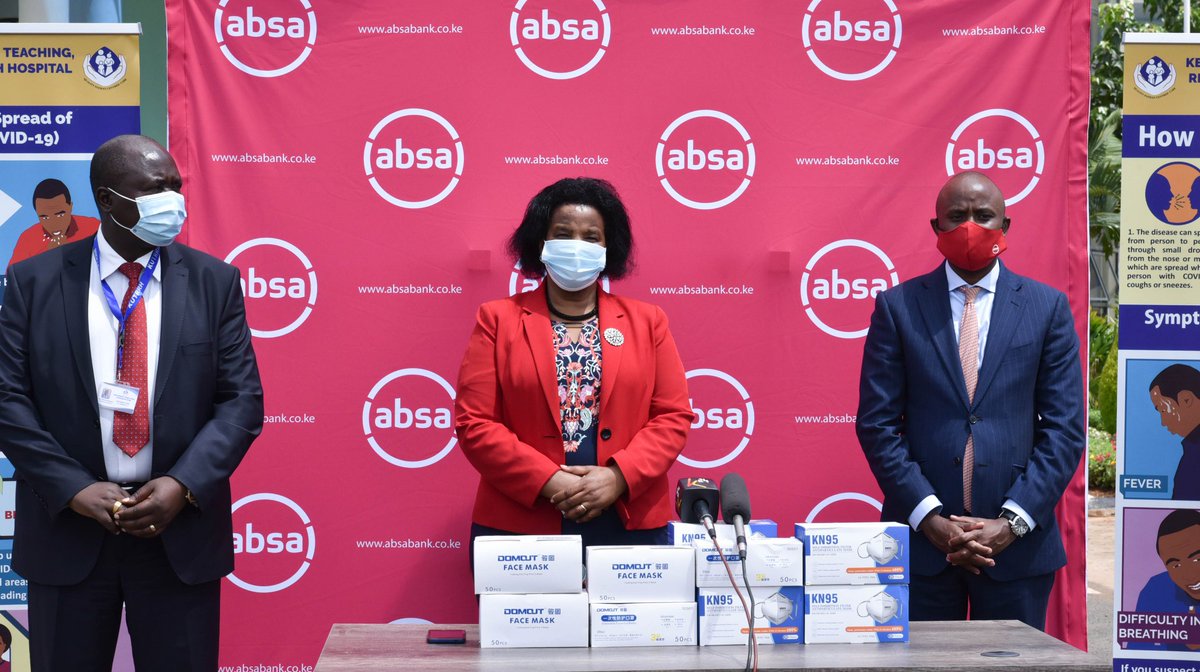 OliveMugenda's tweet photo. We are grateful to @AbsaKenya for their generous donation of 1,000 N95 masks and 20,000 surgical masks for our frontline health professionals and other staff in the hospital.
The items donated will go a long way in protecting our staff in the hospital. https://t.co/RgOuqiMEj4