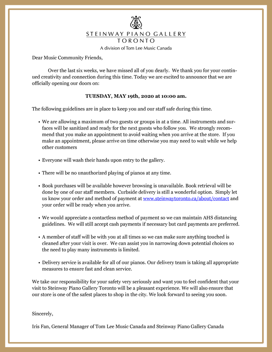 Dear music community friends, we have missed all of you dearly over the last six weeks. We are excited to announce that we are officially opening our doors on Tuesday, May 19th at 10:00 am. Please read our full announcement letter to learn more.
