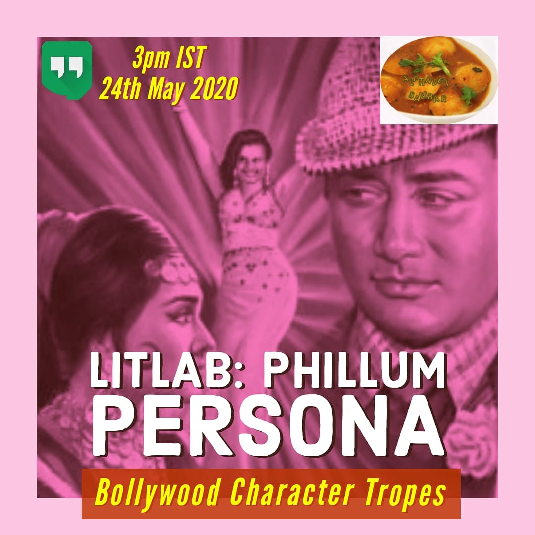 AlphabetSambar's tweet photo. PHILLUM PERSONA- We are dissecting Bollywood character tropes this Sunday, 3PM IST.

#LitLab is a series of discussions over Google Hangouts, exploring an aspect of writing (genre, format, device) via community members writing, exercises &amp; conversation. 

Write to us for details. https://t.co/CBDbefQZf7