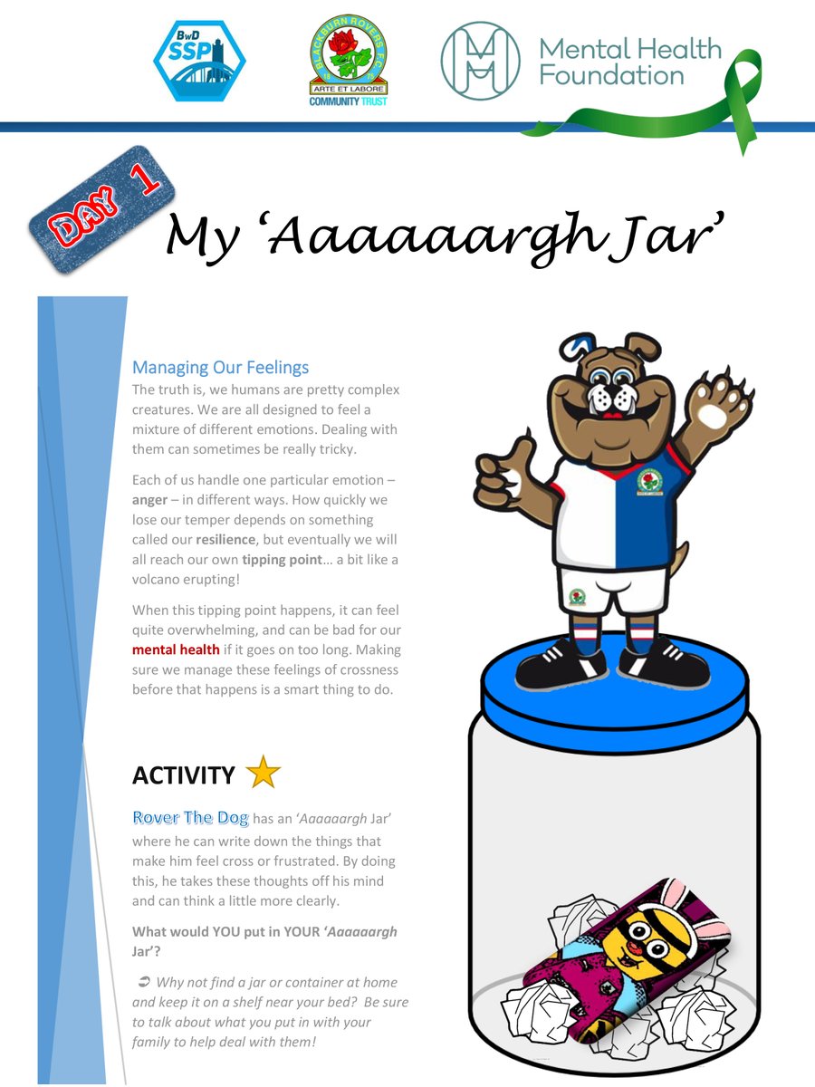 BRFCTrust's tweet photo. 🤯 Managing our feelings! 

Check out this resource from our @PWO_BRCT on a way of trying to cope with things that annoy us! 

@OneRoverTheDog has got started with coping with things that annoy him with his 'Aaaaaaargh jar' ⬇️

@mentalhealth | #MentalHealthAwarenessWeek 🔵⚪️ https://t.co/oa2cbDRIhG