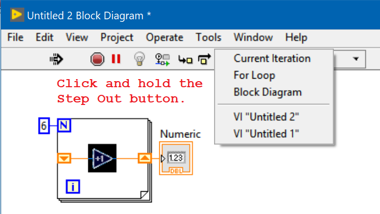I had no idea this feature existed. Neither did most of the LV R&amp;D team. One of our devs discovered this feature while looking at the C++ code. When you are single stepping a diagram, you can click and hold the Step Out button to decide how far to step out, including loop steps.