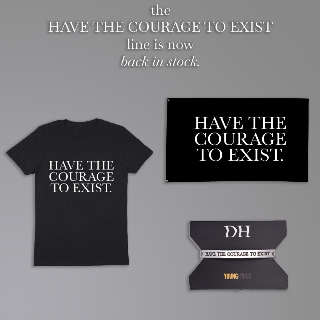 irlmerchandise's tweet photo. In honour of Mental Health Awareness Week, we’ve restocked the entire Exist range! A portion of the proceeds will be donated to @youngmindsuk, so head over to the Daniel Howell Shop to grab these fan-favourites 🖤 https://t.co/DiqRh1bd8Q