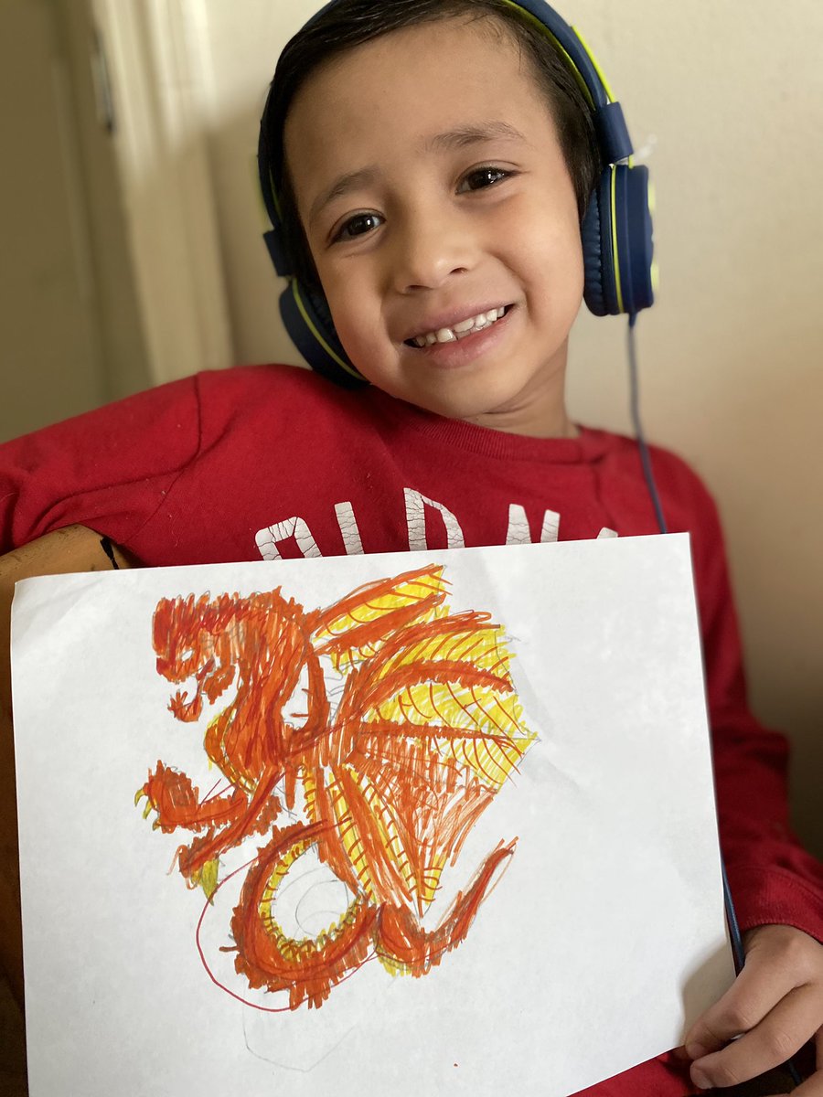 L drew a dragon today for Art by watching a video on Art for Kids Hub. #RPFamily <a href="/MessinaMaggie/">Maggie Warchalowsky (Messina)</a> @RPPrincipal