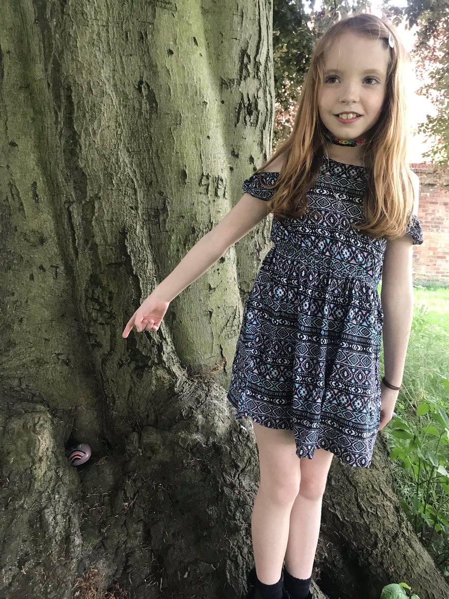 DavisHennymusic's tweet photo. @ourladyqop Francesca having fun finding all the lovely painted stones /2 https://t.co/6ZFLGIReZn