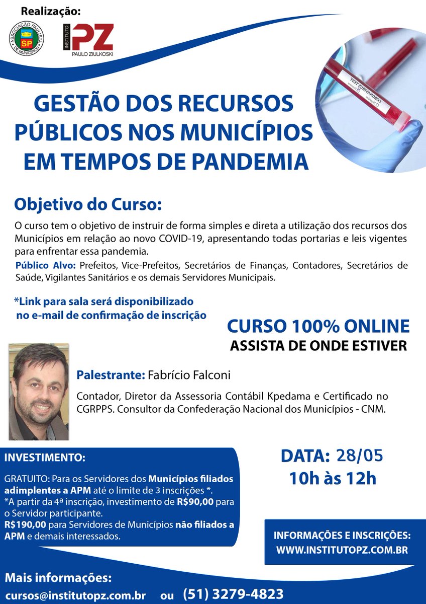 apaulistasp's tweet image. Associação Paulista de Municípios e IPZ: CURSO ONLINE DE GESTÃO DOS RECURSOS PÚBLICOS NOS MUNICÍPIOS EM TEMPOS DE PANDEMIA. Informações: apaulista.org.br

#apmsp
#ipz