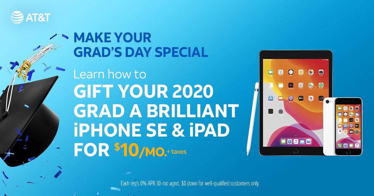 Celebrate your grad with a limited time bundle! Get an #iPhoneSE and iPad for only $10/mo. + taxes. Give us a call at 216-502-3940 or visit us today at 7470 Brookpark rd, Cleveland, OH to learn more. We also offer online purchases for curbside pick-up