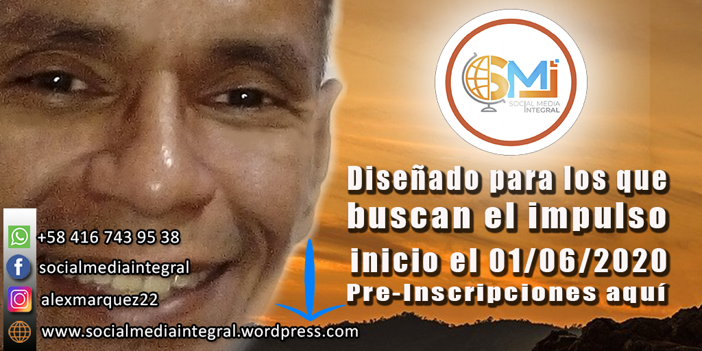 Descubre con este curso cómo  impulsar tu #emprendimiento #negocio o #empresa. Entra a socialmediaintegral.wordpress.com revisa los detalles y realiza tu preinscripción.

#SocialMediaIntegral #QuédateEnCasa #marketingdigital  #ventasonline #talleresenlinea #Santiago #Bogota #Quito #Madrid