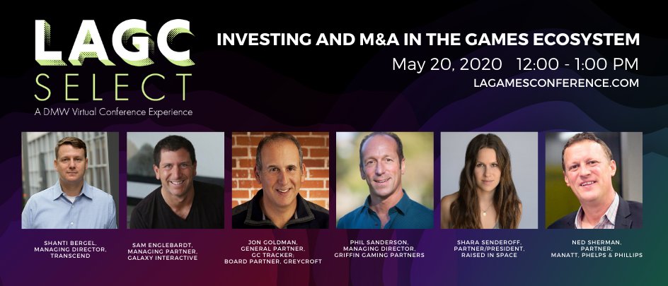sbergel's tweet photo. Please join me online at #LAGCSelect this Wednesday for a panel discussion of two of my favorite topics - “Investing and M&A in the Games Ecosystem” https://t.co/AxL7hATlcn https://t.co/AZZb6FqV2n