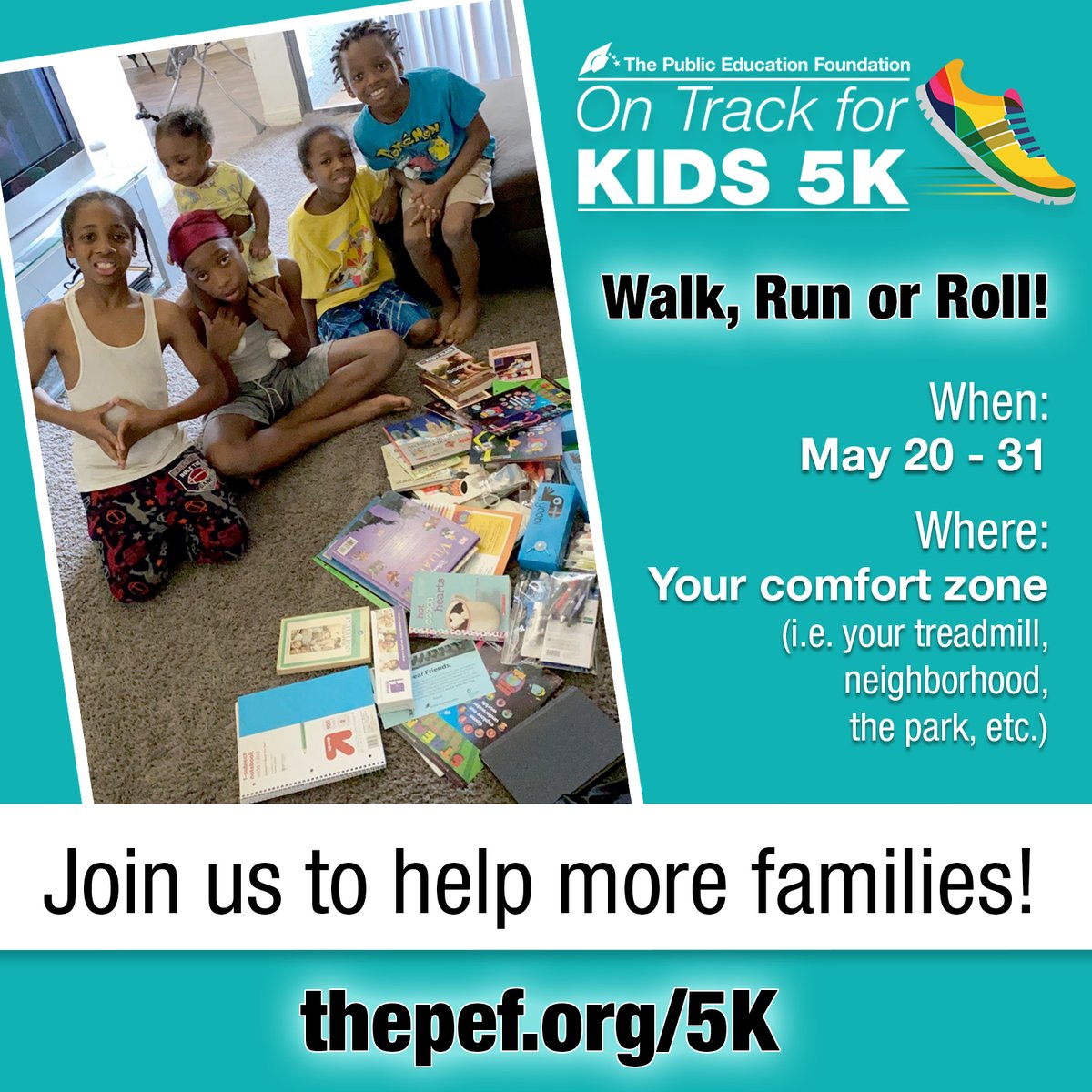 ThePEFtoday's tweet photo. There’s still time to register for the #OnTrackForKids 5K! Wear your school colors with pride as we pull together for our students and have some socially distanced family fun! Register here: https://t.co/24go8TCwOr. What school are you going to be supporting? #NVed #CCSD https://t.co/iZVCzEXvYr