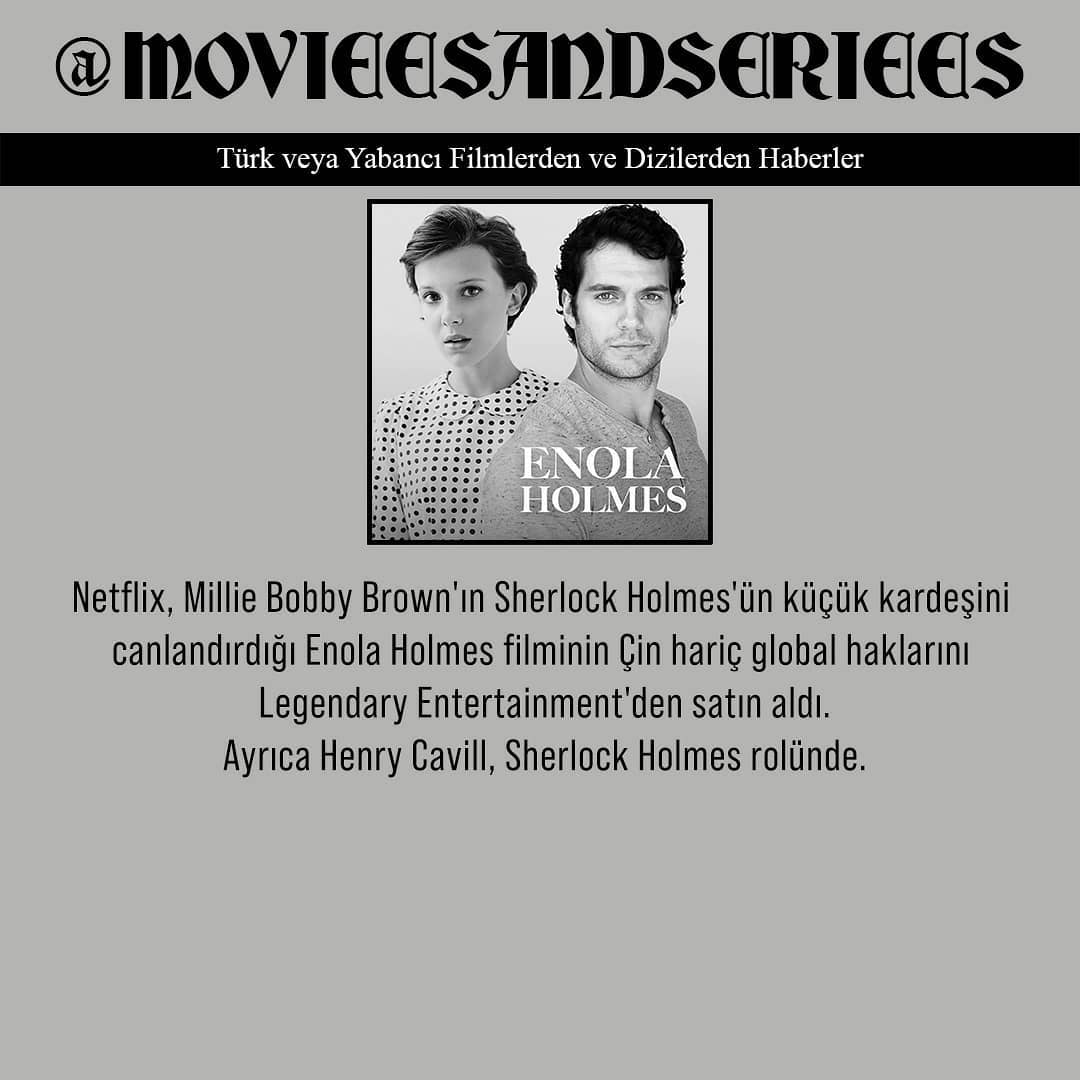 #Netflix, #MillieBobbyBrown 'ın #SherlockHolmes 'ün küçük kardeşini canlandırdığı #EnolaHolmes filminin Çin hariç global haklarını #LegendaryEntertainment'den satın aldı.
Ayrıca #HenryCavill , #Sherlock #Holmes rolünde.