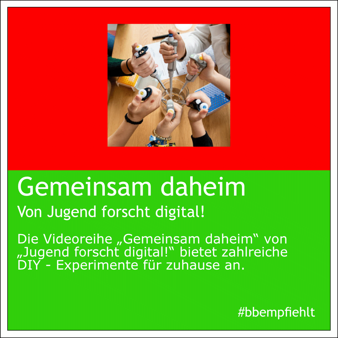 beyondbuehne's tweet photo. "Gemeinsam daheim" ist eine Videoreihe von "Jugend forscht digital!". Hier gibt es zahlreiche DIY Experimente für Neugierige. Viel Spaß!

https://t.co/M2q3RtvdE0

#bbempfiehlt https://t.co/cqTRY6QpXR