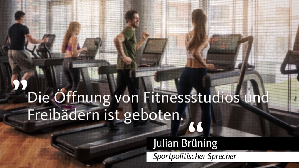 Julian_Bruening's tweet photo. Die @CDUFraktionBRB spricht sich für die zügige Öffnung von Fitnessstudios &amp; Freibädern aus!
Der aktuelle Stand der Neuinfektionen in den Landkreisen Brandenburgs lässt es zu, dass Lockerungen in der Branche der Gesundheits- &amp; Fitnessstudios realisierbar sind. https://t.co/XZG5JkdjlS