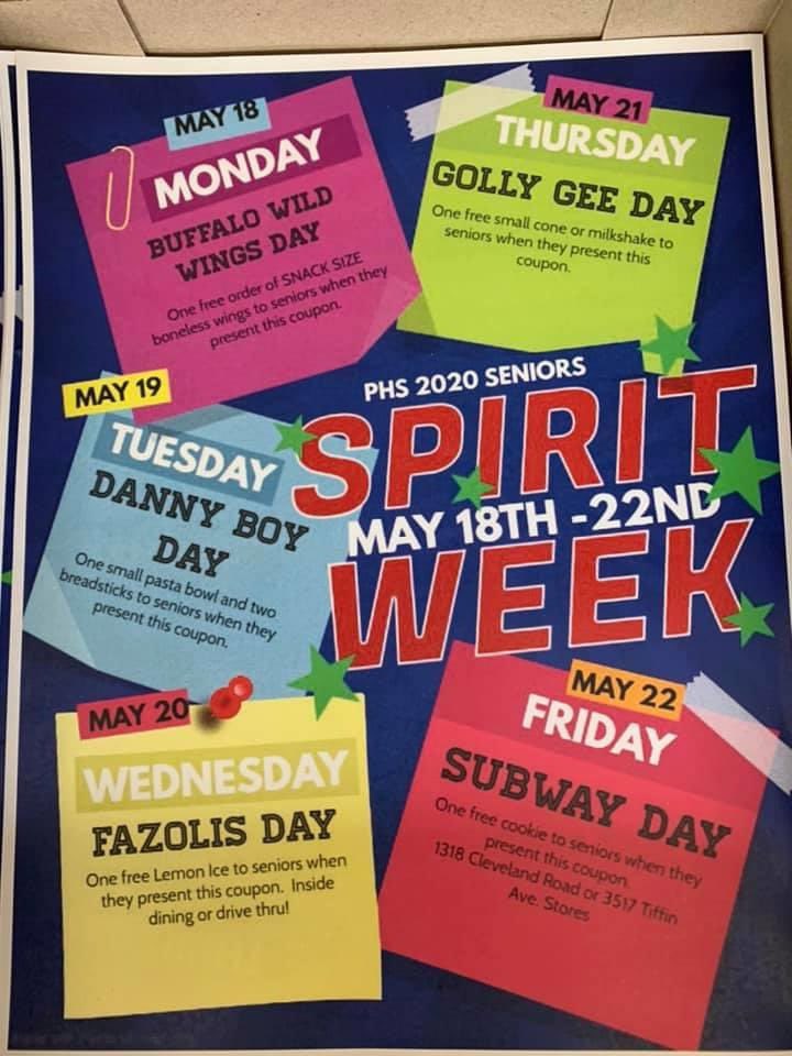 Don’t forget to take advantage of the generosity of local restaurants putting on a special spirit week for us!💙Bring your coupon to B-dubs to get some wings tonight😋
