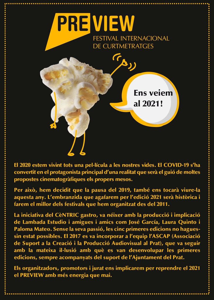 Centricgastro's tweet photo. Teníem molta Il·lusió amb l’edició @PreviewFest 2020 😍
Havíem començat a treballar amb @AscapPrat, amb molta Il·lusió 🤙
Però aquest any no podrà ser pel #Covid19 😩
Ens veiem al #PreviewFest 2021 💪
Gràcies @MontseEnguita @catomaro @loloherrero
@ElPratCultura @ajelprat https://t.co/fqYZLmoHi1