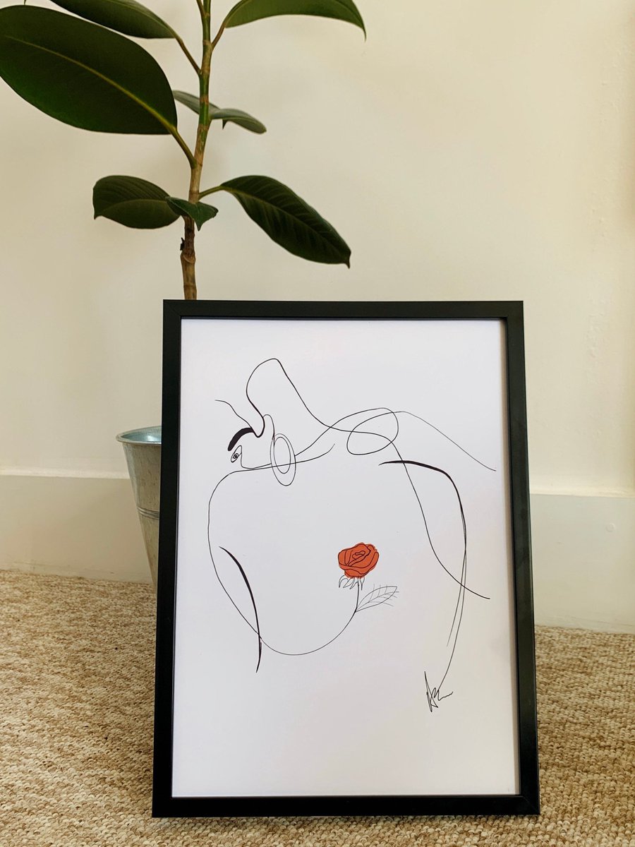 Oanu's tweet image. Excited to share this item from my #etsy shop: 

Rose woman, line drawing illustration print wall art etsy.me/3cI7tOz