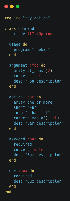 Piotr Murach در توییتر I M Thrilled To Say Tty Option Ruby Gem Is Out It S A Command Line Parser That Handles Arguments Keywords Options Env Vars Focuses On An Intuitive Way To Define