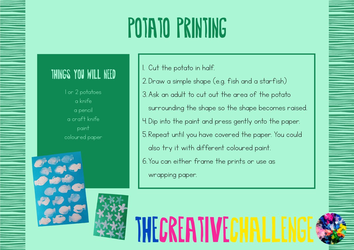 MalinBridge1's tweet photo. Time for another creative challenge - a great family activity (craft knife for adult use only please!) and perfect way to use any old potatoes you have! Video tutorial on TikTok: https://t.co/4FSlLMEmak https://t.co/2Q5iwm9qZT
