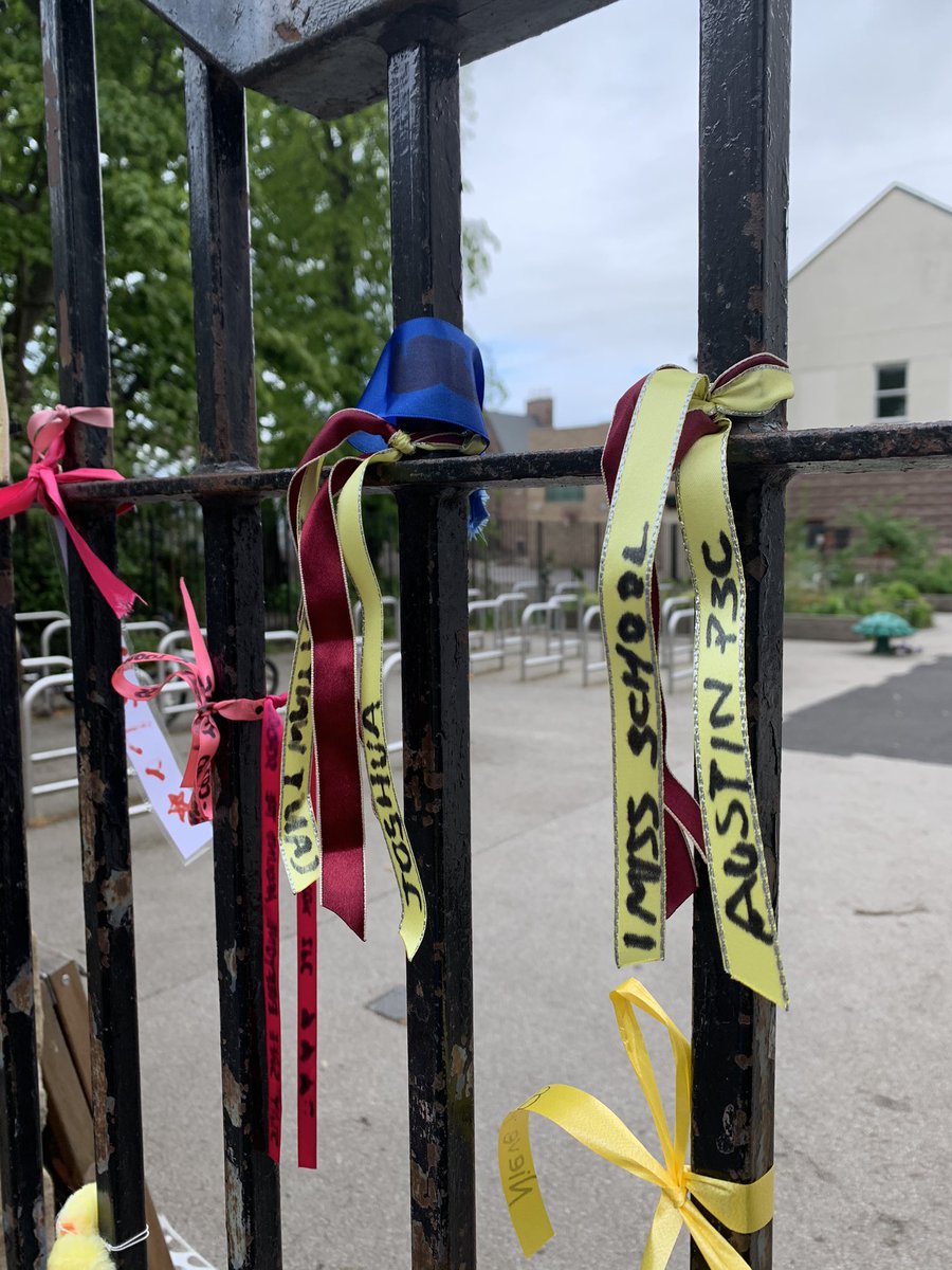 Ribbons attached to the school gates to help the kids feel #connected Love this idea @weeunicorns