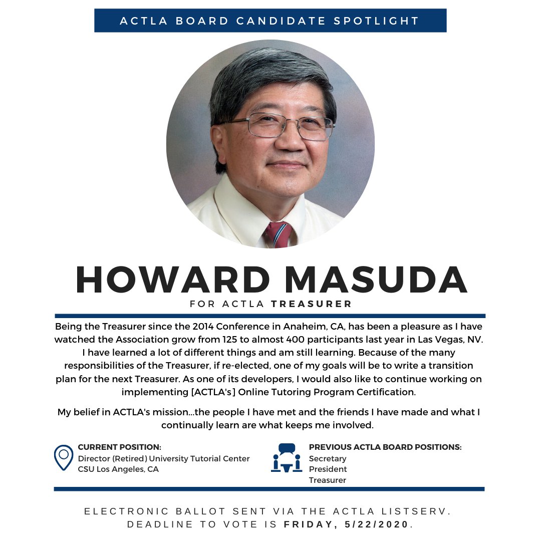The_ACTLA's tweet photo. #ACTLA members, it’s time to vote for your next president-elect and treasurer! Read our spotlight on this year’s candidates and cast you votes via the link shared in our listserv. See the candidates’ full bios by following the link below:
https://t.co/k346MiwpHv https://t.co/kUpWCog8xM