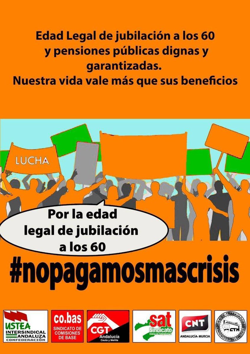usteaeducacion's tweet photo. Las pensiones deben permitir a las personas vivir dignamente, deben ser públicas y estar garantizadas por ley. Edad legal de jubilación a los 60 años
#NoPagamosMásCrisis https://t.co/CsaIr0AfDB