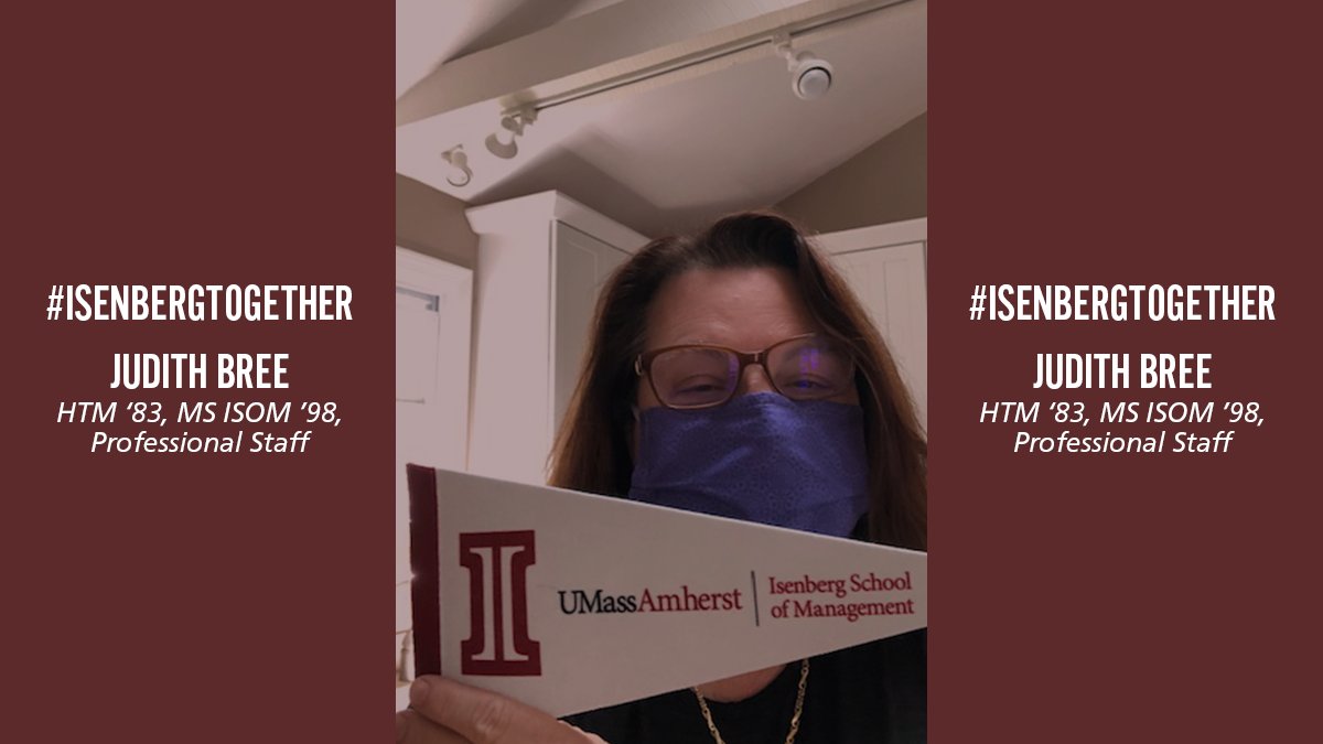 IsenbergUMass's tweet photo. Judith Bree, lecturer and Director of the Online MBA program, stays safe while reminding our community to stay #IsenbergTogether 🚩 https://t.co/8NNLxPffbD