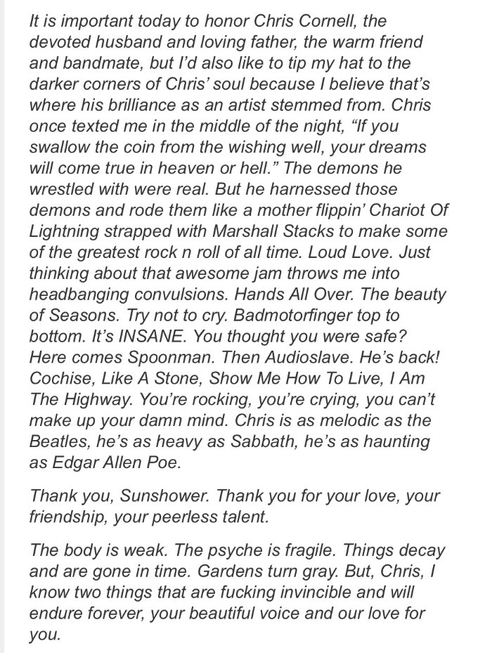 tmorello's tweet photo. From my eulogy for Chris Cornell. Salute, buddy. https://t.co/tgkv6mEXJ3