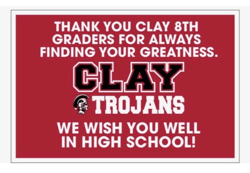 ClayPTO's tweet image. Big shout out to the Clay 8th graders today!! Go out there and do GREAT things!! 🔴⚪️⚫️