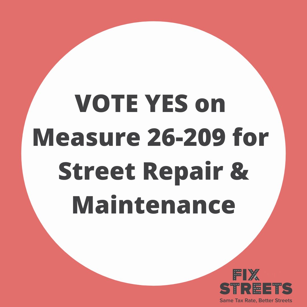 A YES Measure 26-209 means we can continue to fund repair and maintenance projects that prevent expensive full replacement of worn-out streets. That means $25 million for paving projects focused on busy roads and $13 million for repair projects like fixing potholes.