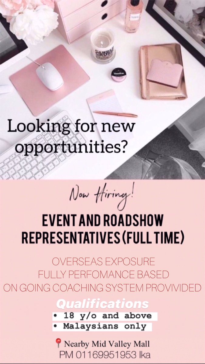 📣 kindly dm me if interested 📩✨
(May Intake)

@Twt_MKHcareer @Twt_IklanKerja @bicararesume @kerja_kosongMY @ejawatankosong @twt_kerjaMY @FastJobsMY @MalaysiaKerja @JobStreetMY @JobVacanciesMY @KerjaOh @portalkerjayamy @jobseekers91 @sebarkerja @kerjaON9