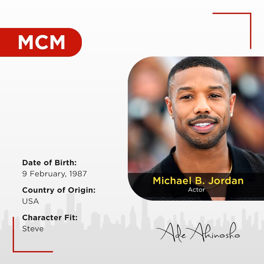 #MCM #ManCrushMonday

We can't possibly think of a better Character fit for the role of Steve from #ForcesofDestiny other than <a href="/MichaelBJordan/">Mike Jordan.</a> who has all physical attributes we picture in Steve.