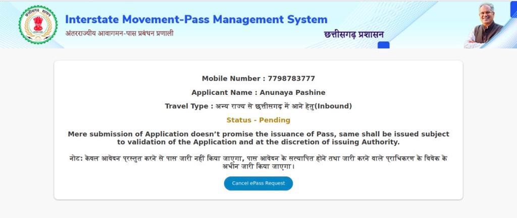 iamanunaya's tweet photo. @ChhattisgarhCMO @bhupeshbaghel @CEOChhattisgarh @durgpolice 

Dear Authorities,

Requesting to take quick action on below application, we have got clean medical certificate and coming from non-containment zone. https://t.co/AGV552f1Ps