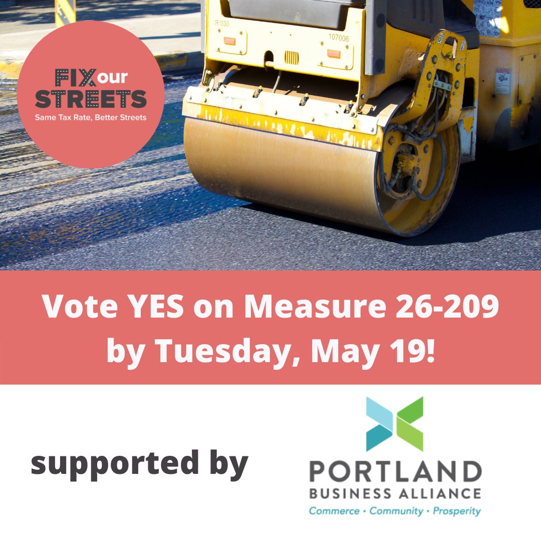 Grateful to be supported by <a href="/PDX_BizAlliance/">Portland Business Alliance</a>. Well-maintained infrastructure is critical to our economy and Portland businesses. Vote YES on Measure 26-209.