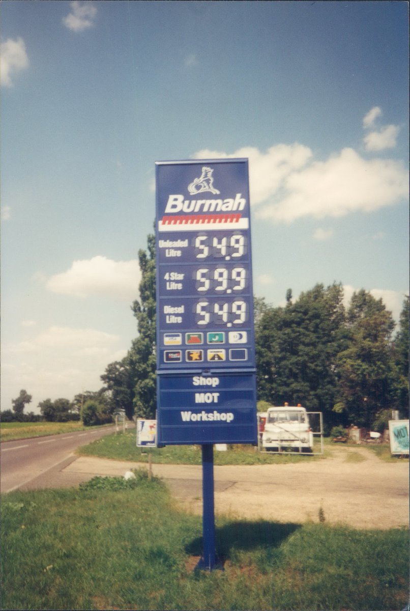 Day 148 of  #petrolstationsBurmah, Devil's Handbasin Garage, Brome, Suffolk 1995  https://www.flickr.com/photos/danlockton/16070788397/  https://www.flickr.com/photos/danlockton/16070792527/I feel like John Peel discovered Devil's Handbasin around 1977—somewhere between prog and punk.Burmah's (founded 1886) final logo—a Burmese chinthe