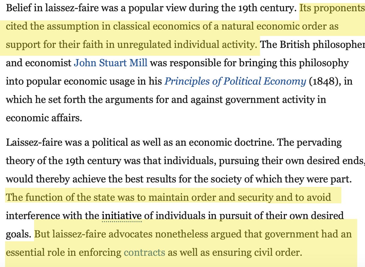 2/ Notice that the definition I cited explains that laissez-faire economics assumes a "natural economic order."Laissez-faire is justified based on a hierarchy theory of government: There is a natural order, and the government shouldn't interfere.