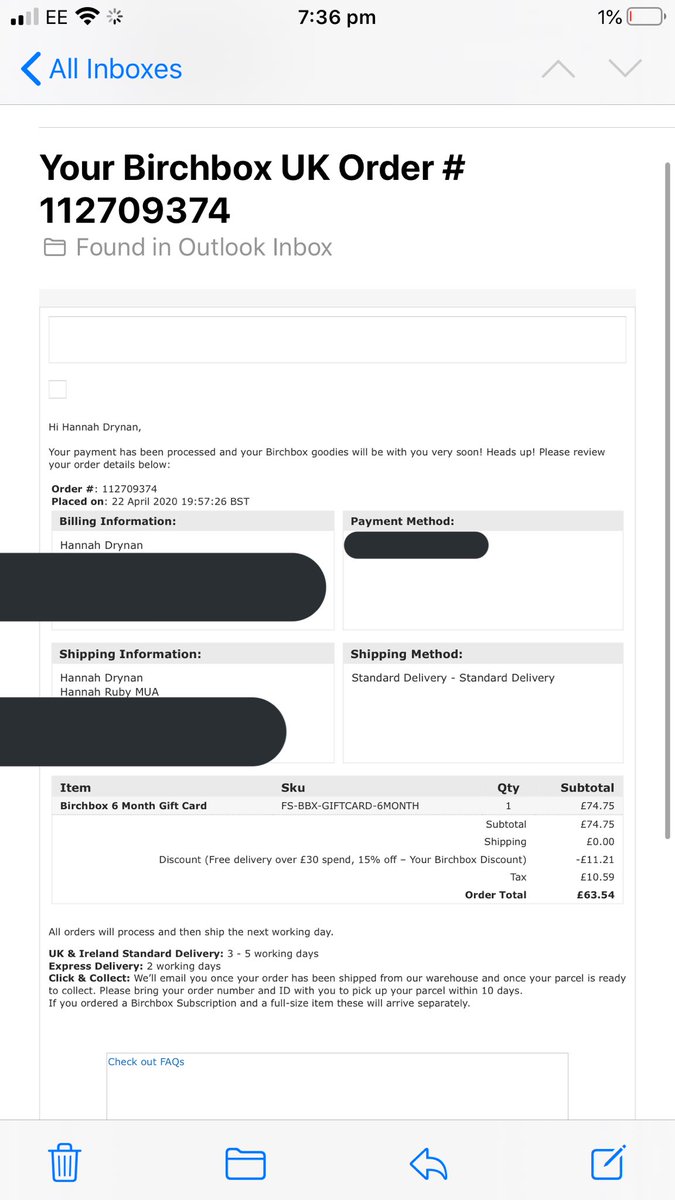 Hannahdrynan's tweet photo. @BirchboxUK Hiya; I purchased a gift card for my mum. It was for a 6 month sub. when she entered her code, she was asked to provide her payment details and the cost of the gift card has been taken from her account. Her code is BBGW06X4L1C5O and I’ve provided my payment and detail https://t.co/A1S3U5oueC