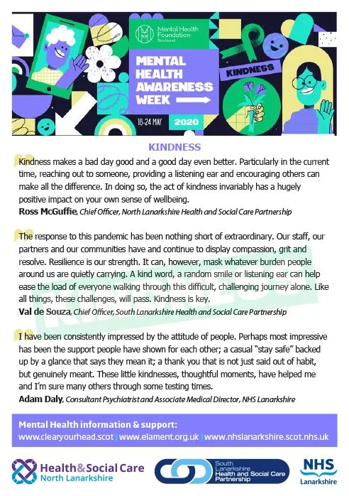 Tracy Coyle (@tracycoyle17) on Twitter photo It’s #MentalHealthAwarenessWeek Read messages on kindness from Ross McGuffie, Val de Souza and Adam Daly <a href="/Jennife06153631/">Jennifer Russell 💙</a> <a href="/karenspiers2/">Karen Spiers</a> <a href="/CossarMaureen/">Maureen Cossar</a> <a href="/SheridanScott91/">Sheridan</a> <a href="/karenmc369/">Karen McCaffrey</a> @Lesley61660866 <a href="/mariannelogan20/">marianne logan</a> <a href="/mcdocherty/">Maria Docherty</a> <a href="/MaryGilfillan9/">Mary Gilfillan</a> <a href="/sloanhln/">Helen Sloan 💜</a> <a href="/StaffCareNHSL/">Staff Care NHS Lanarkshire</a> It’s #MentalHealthAwarenessWeek Read messages on kindness from Ross McGuffie, Val de Souza and Adam Daly <a href="/Jennife06153631/">Jennifer Russell 💙</a> <a href="/karenspiers2/">Karen Spiers</a> <a href="/CossarMaureen/">Maureen Cossar</a> <a href="/SheridanScott91/">Sheridan</a> <a href="/karenmc369/">Karen McCaffrey</a> @Lesley61660866 <a href="/mariannelogan20/">marianne logan</a> <a href="/mcdocherty/">Maria Docherty</a> <a href="/MaryGilfillan9/">Mary Gilfillan</a> <a href="/sloanhln/">Helen Sloan 💜</a> <a href="/StaffCareNHSL/">Staff Care NHS Lanarkshire</a>