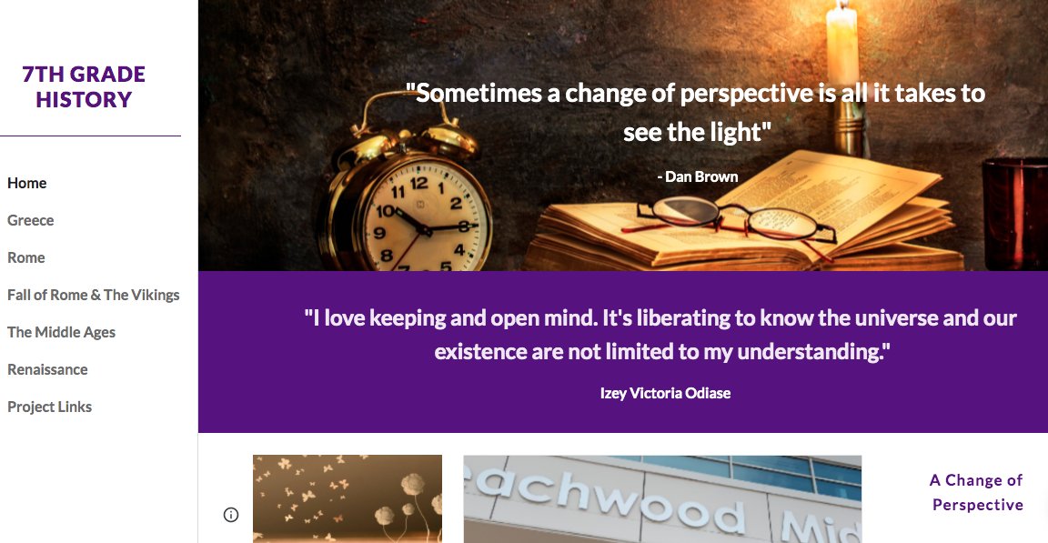 GarthHolman's tweet photo. So impressed by S who makes her own website to highlight her 7th Grade SS Compilation of projects. This was not assigned:) #ownership #holmanclass #myohioclassroom  https://t.co/Rno9QJq8DN  Permission to share provided #remotelearning https://t.co/7WFWpBUgi1
