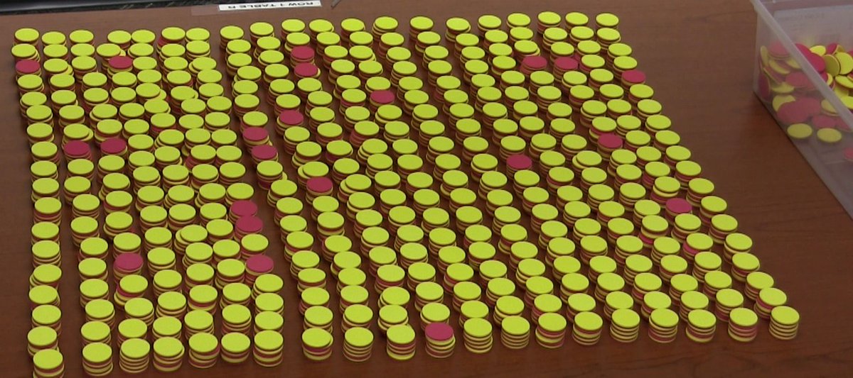 id_rms1's tweet photo. Today's Notice and Wonder - two-sided counters that we packed into math kits. What mathematical questions could we answer? #idahomath

Info:  Each stack has five counters. Each math kit received 20 counters. We used 7,000 total counters. I averaged 1,000 counters/27 minutes. https://t.co/XzTJwbdimu