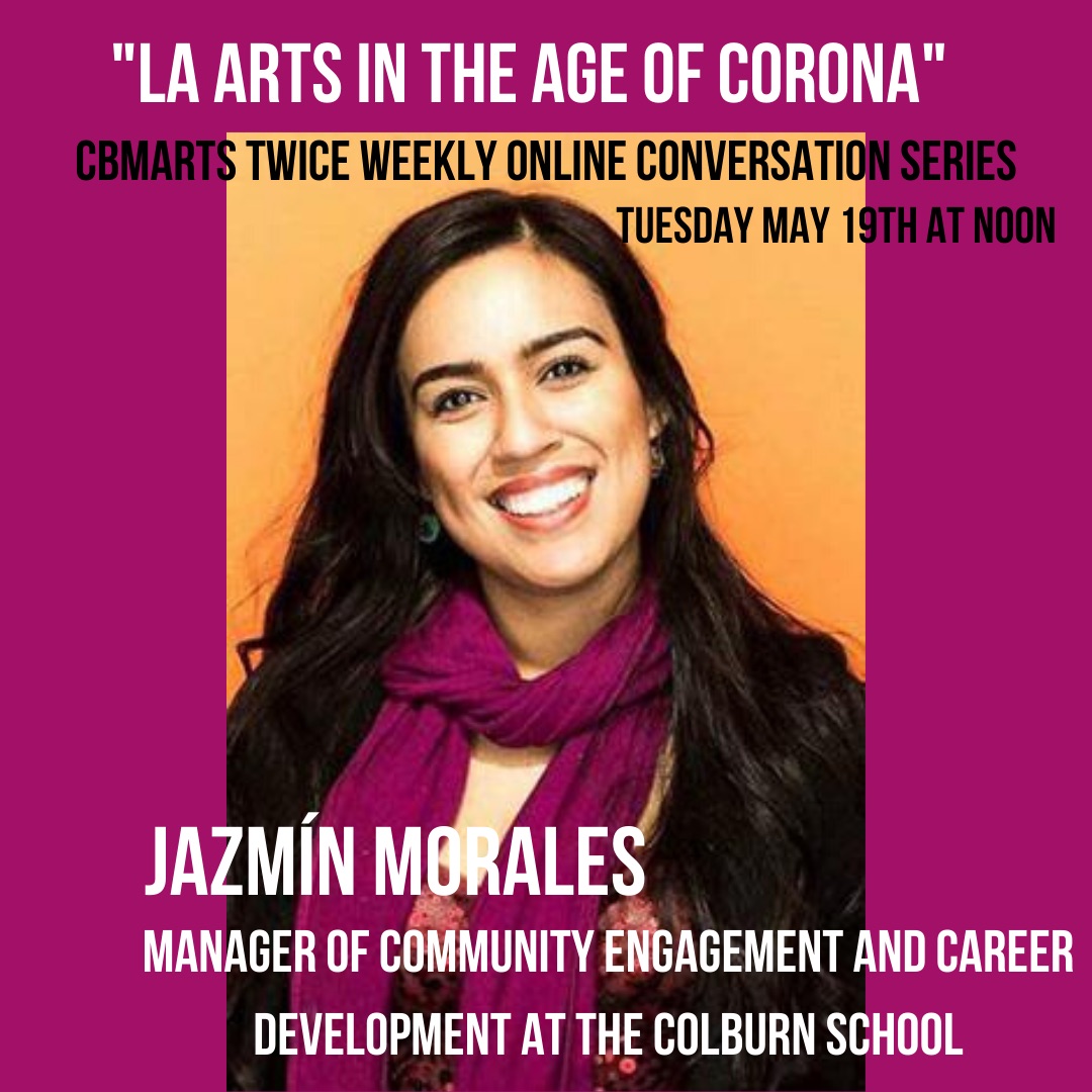 Cbmarts_CGU's tweet photo. So excited to speak with #artsmanagement alum, Jazmín Morales from @ColburnSchool about the arts and music in this current climate. Join us here: https://t.co/8TbvXSf5C7 #covid19 #artinla #musicinla #colburnschool #cbmarts https://t.co/z3Lj4YsTt1