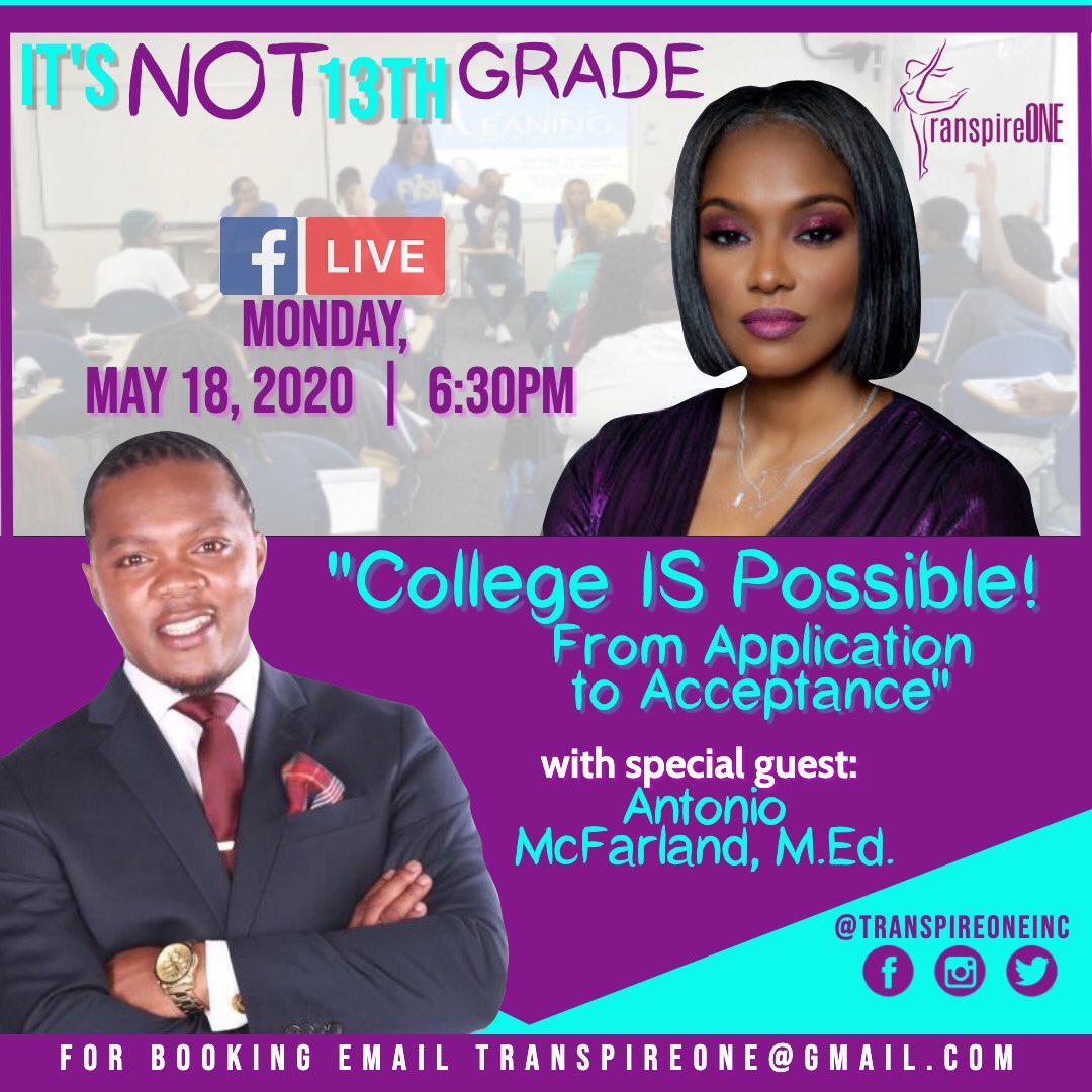 AVCranford's tweet image. 🚨TODAY at 6:30pm on Facebook Live! Sharing with a good friend of mine, Author Anotonio McFarland. Anyone who considering furthering their education, this is FOR YOU! #ToInspireOne #TranspireOne #CollegeIsPossible