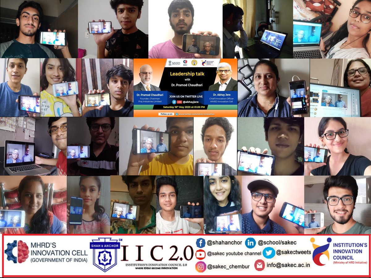 sakectweets's tweet photo. SAK EC Staff and Students attended Leadership Talk of Dr. @abhayjere with Dr. Pramod Chaudhari, Founder & Chairman, @PrajIndustries Ltd on 16th May 2020. #mhrdindia #mhrdinnovationcell #SAKEC https://t.co/cSFpT47ct5
