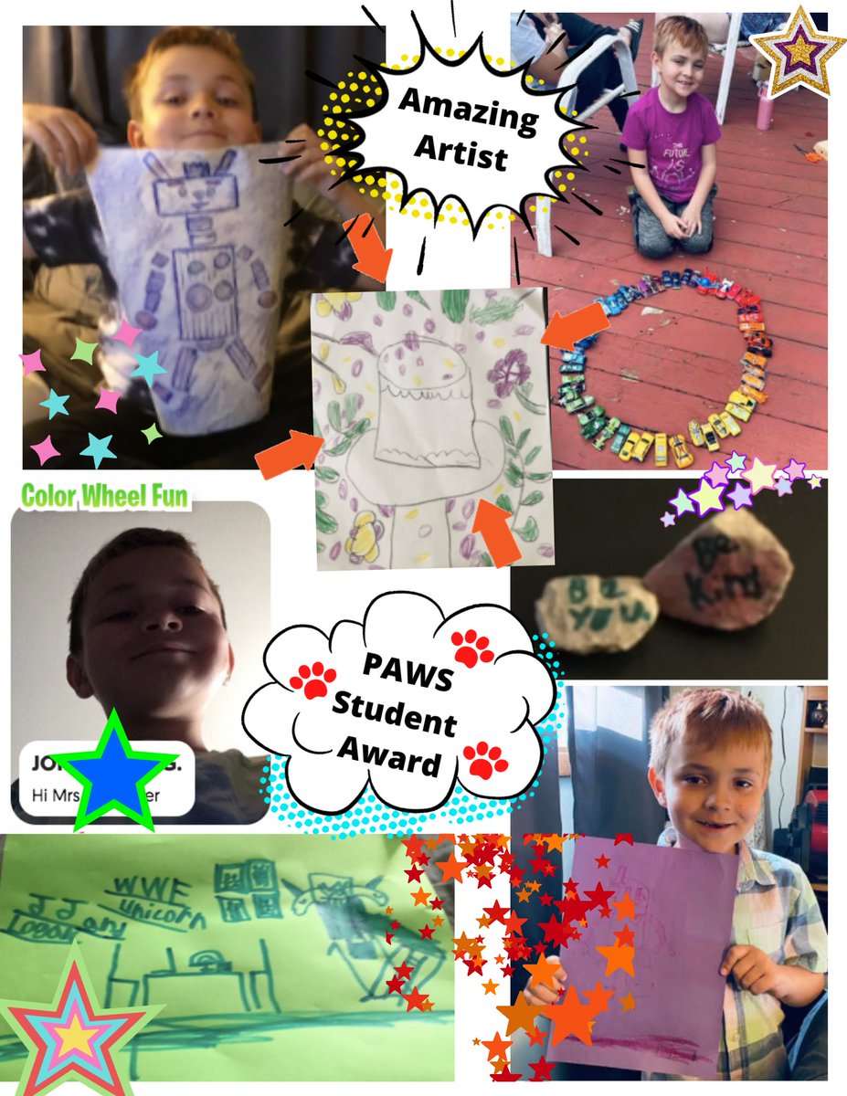 Congratulations to my 3rd Trimester PAWS Students!  Despite being at home with limited resources, these two students did an amazing job on every art project!! #WTShines #ccsd93 #crushedremotelearning