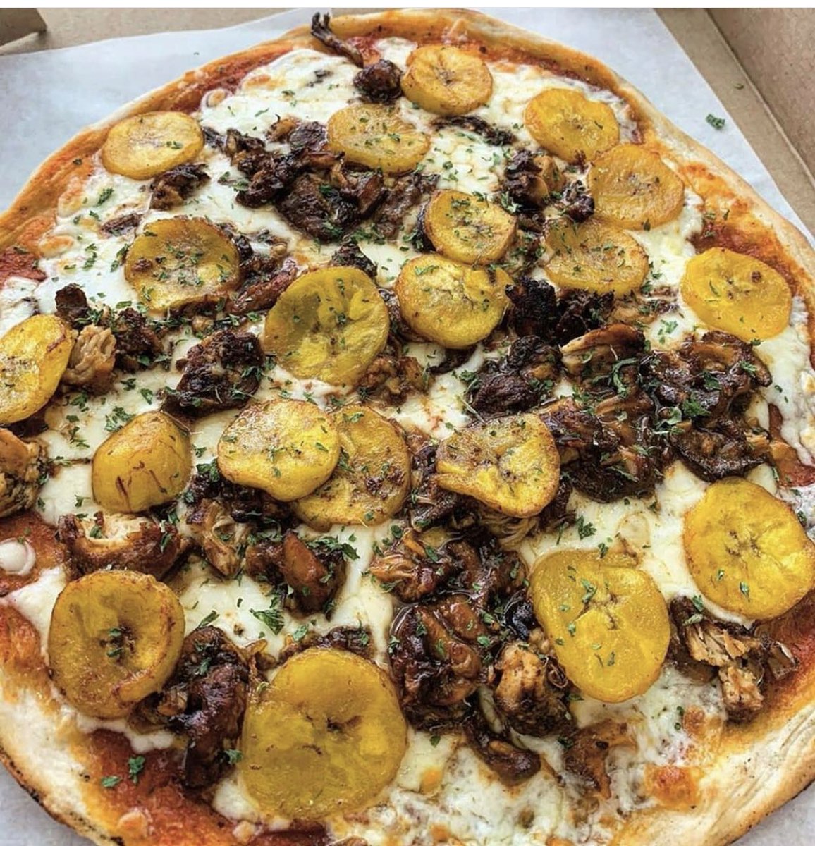 SupSilverHaze's tweet photo. Fried plantain on pizza. Y’all trying it? https://t.co/BKXBewzC8J